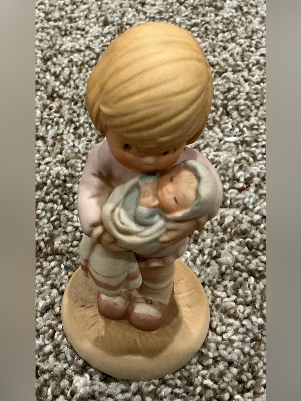 Enesco Porcelain Figurine of Child Holding Baby in Cream and Pink